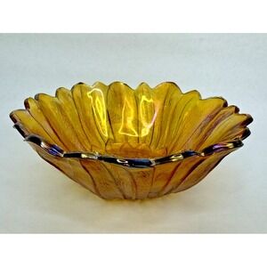 Vintage Carnival Glass Bowl Lily Pons Sunflower Marigold Iridescent 7" x 2.5"